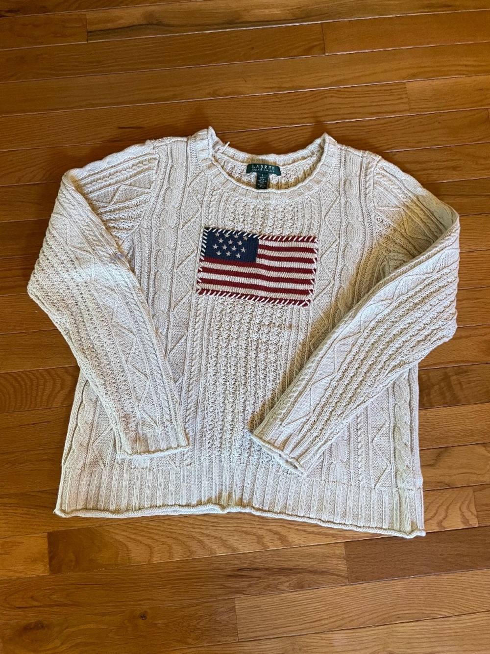 Vintage Lauren Ralph Lauren 100% Cotton Flag Cable Knit Sweater in size Large